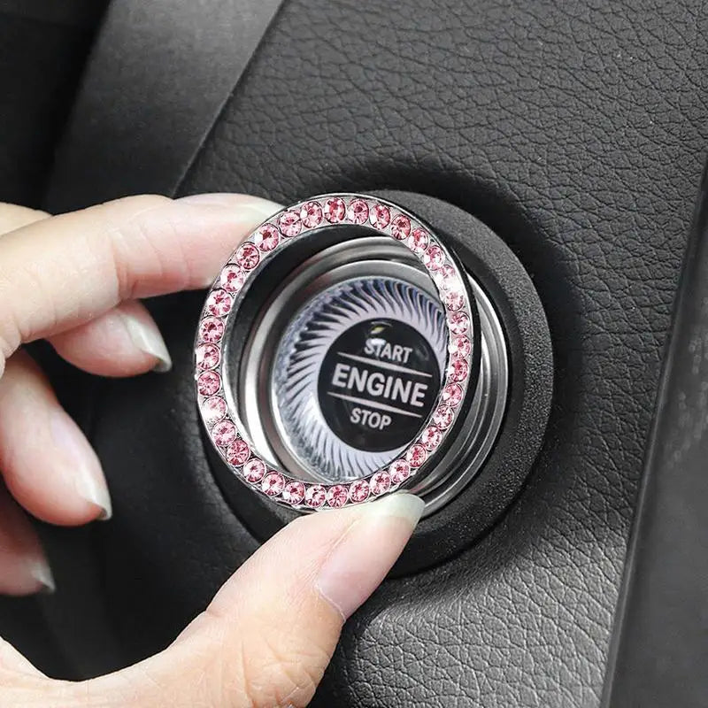 Car Start Switch Button Auto Decorative Diamond Stickers Adhesive Ring Trims Protective Cover Car Accessories Car Interior Decor