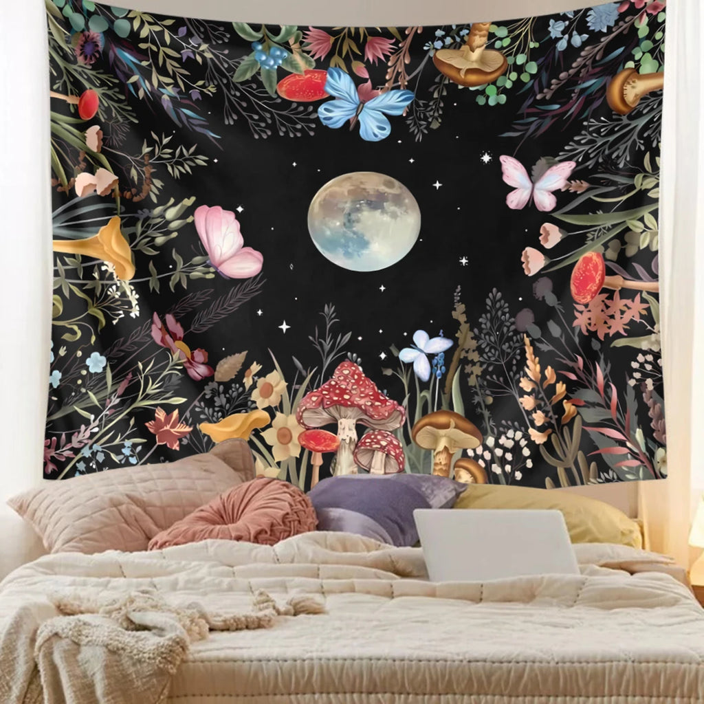 1pc Moonlight garden tapestry, moon flower tapestry, colorful plant tapestry