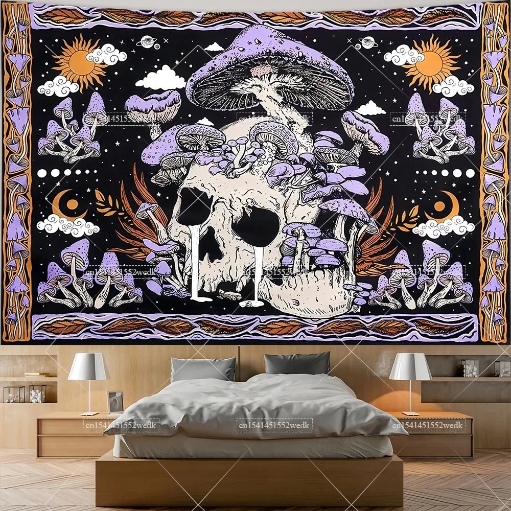 Skull Tapestry Trippy Mushroom Tapestry Snake Hippie Psychedelic Tapestry Aesthetic Moth Moon And Stars Tapestry Wall Hanging