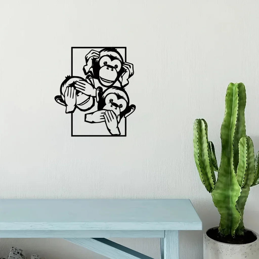 Three Big Mouth Monkeys Metal Wall Decor, Modern Wall Decor Bedroom Decor Sticker Mural Room Decor Iron Art Silhouette