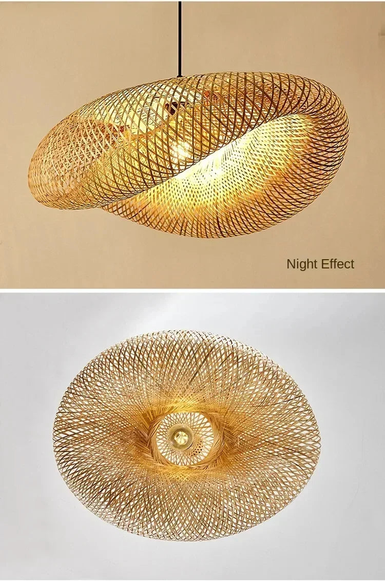 Bamboo Hand Weaving Pendant Lights 40/60/80cm Hanging LED Ceiling Lamp Chandelier Fixture Rattan Hand Craft Woven Bedroom Decor