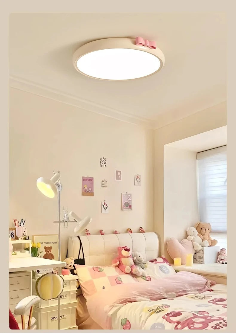 Pink Bow Children's Room Ceiling Light LED Princess Room Lamp French Cream Style Baby Room Study Room Girl Bedroom Ceiling Lamps
