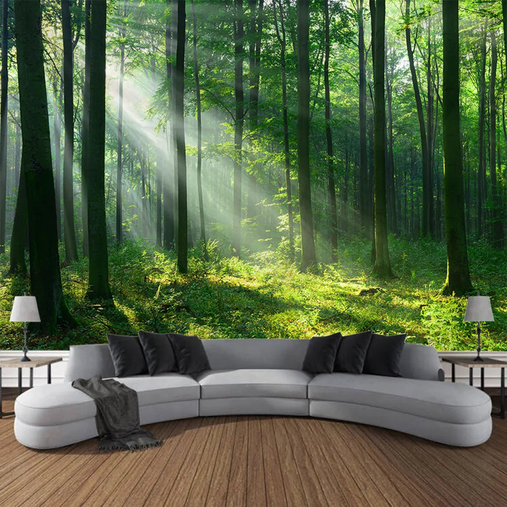 Forest tapestry Bohemian style wall hanging cloth, natural landscape murals used for art decoration in living rooms and bedrooms