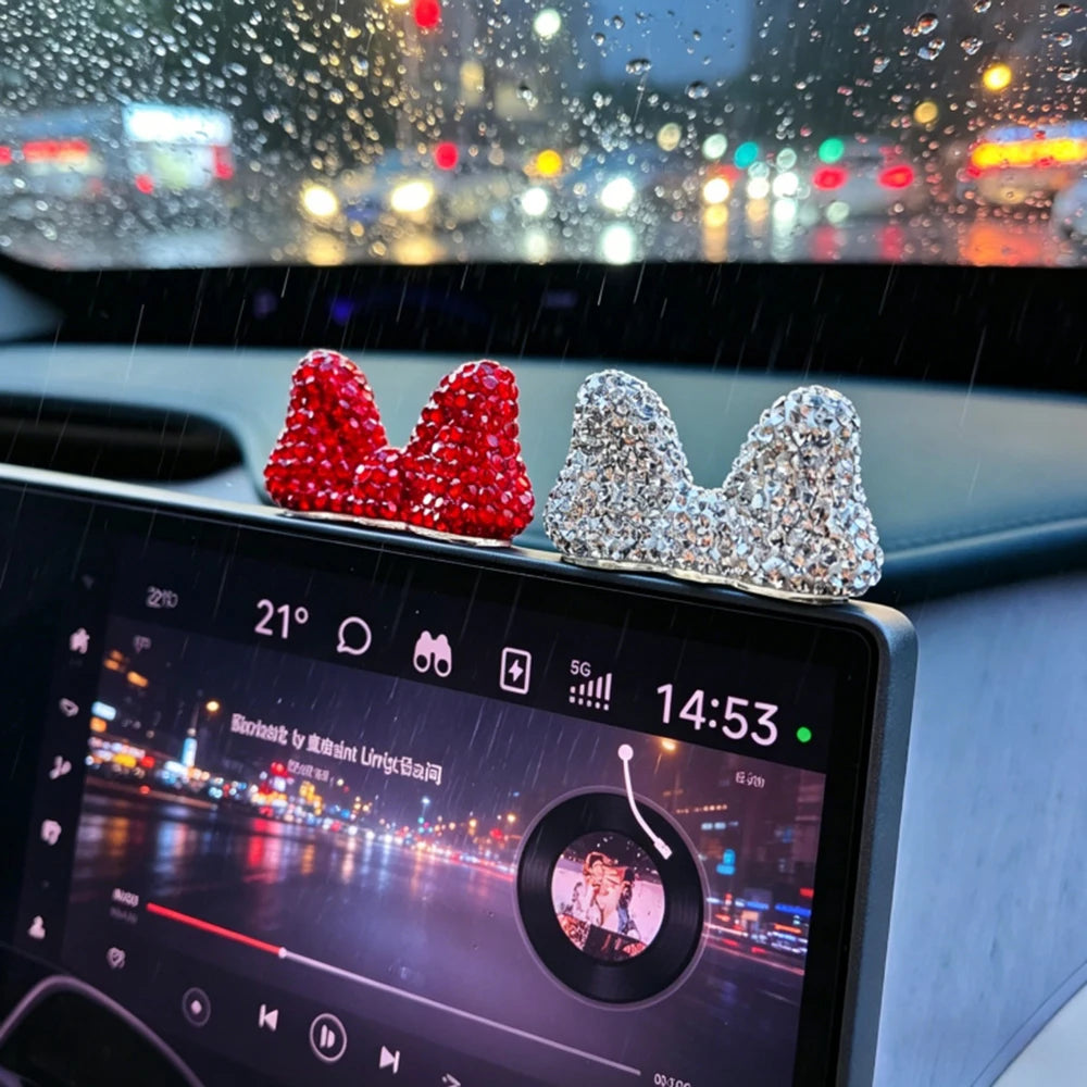 Computer Display Screen Decorative Diamond Bow Car Display Central Control Mini Decorative Ornaments Office Work Station Decor