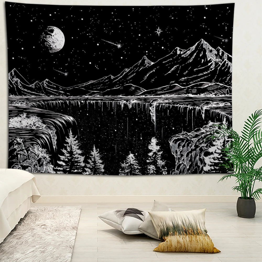 1pc 100x150cm Mountain Tapestry Forest Tapestry Sunset Tapestry Nature Landscape Tapestry Stars Tapastry Wall Hanging for Room