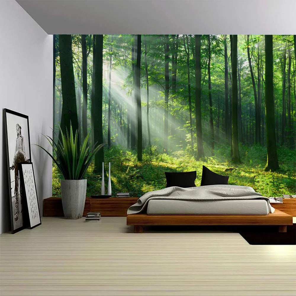 Forest tapestry Bohemian style wall hanging cloth, natural landscape murals used for art decoration in living rooms and bedrooms