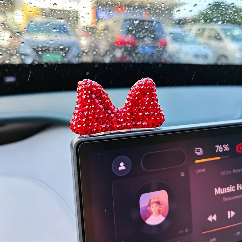 Computer Display Screen Decorative Diamond Bow Car Display Central Control Mini Decorative Ornaments Office Work Station Decor
