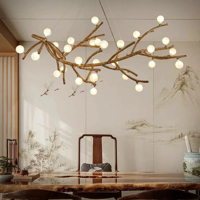 Modern Nordic Retro LED Chandelier For Living Bedroom Tree Branch Art Ceiling Pendant Lights Brown Antique Hanging Lamp Decor Li