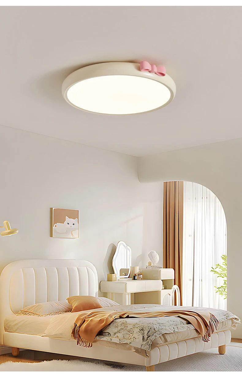 Pink Bow Children's Room Ceiling Light LED Princess Room Lamp French Cream Style Baby Room Study Room Girl Bedroom Ceiling Lamps