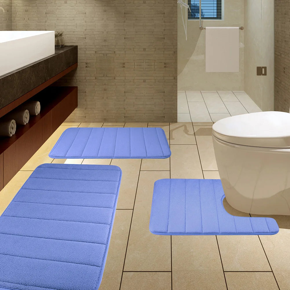 3 Pieces Memory Foam Bath Rugs Absorbent Bathroom Rugs Non-Slip Washable Bathroom Mats Bath Mats for Bathroom Floor Rugs Carpets