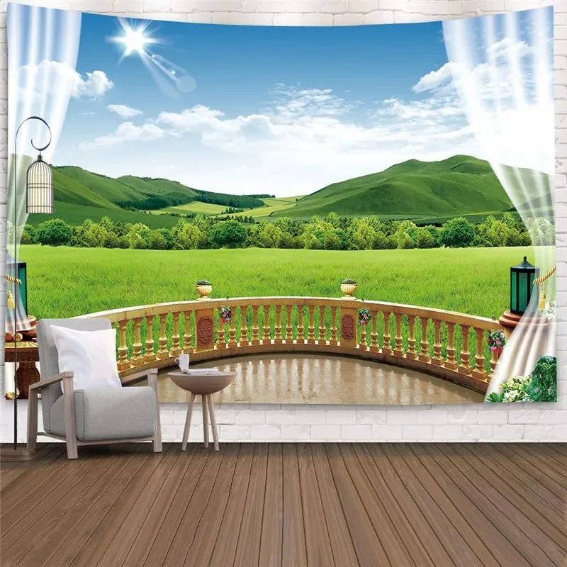 Bohemian tapestry green prairie background cloth modern home decoration bedroom dormitory wall hanging cloth