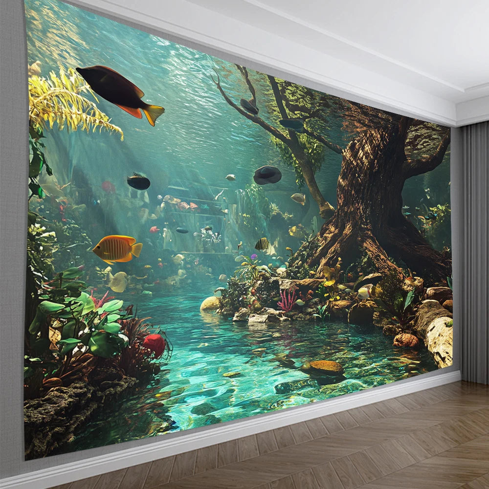 1 aquarium tapestry, polyester fiber wall decoration, suitable for living rooms, bedrooms, offices, and parties