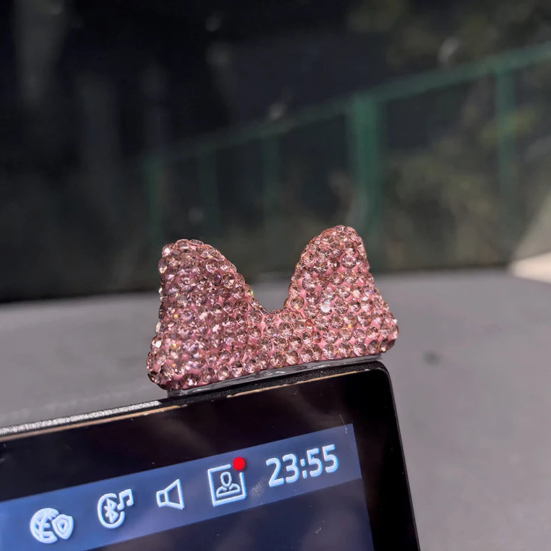 Computer Display Screen Decorative Diamond Bow Car Display Central Control Mini Decorative Ornaments Office Work Station Decor