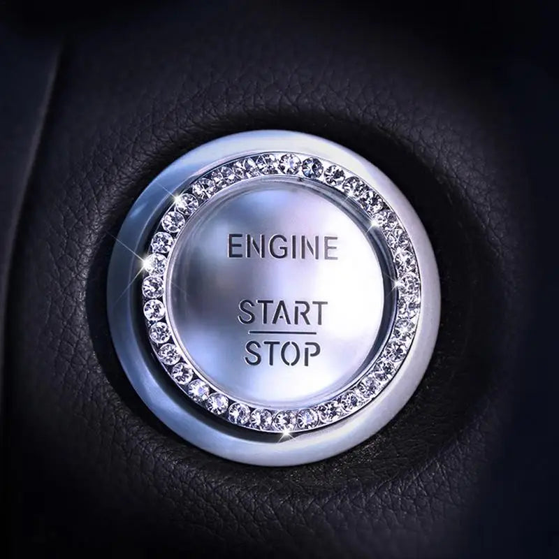 Car Start Switch Button Auto Decorative Diamond Stickers Adhesive Ring Trims Protective Cover Car Accessories Car Interior Decor