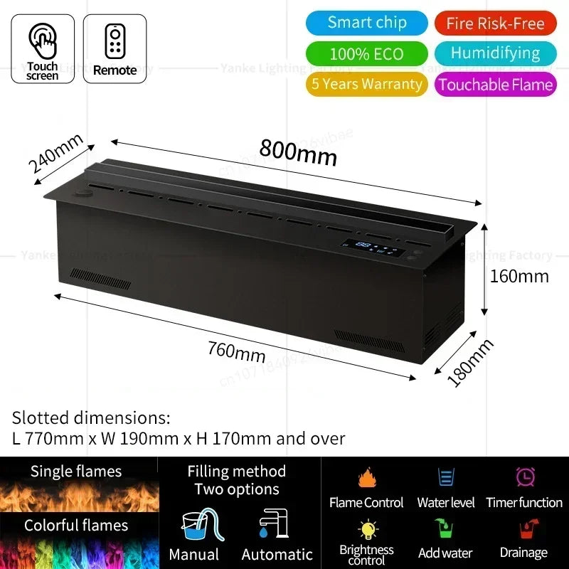 Modern 3D Steam Fireplace Silent Decorative Humidifier Electric Flame LED Water Vapor Fireplace Indoor Remote TV Wall Room Decor