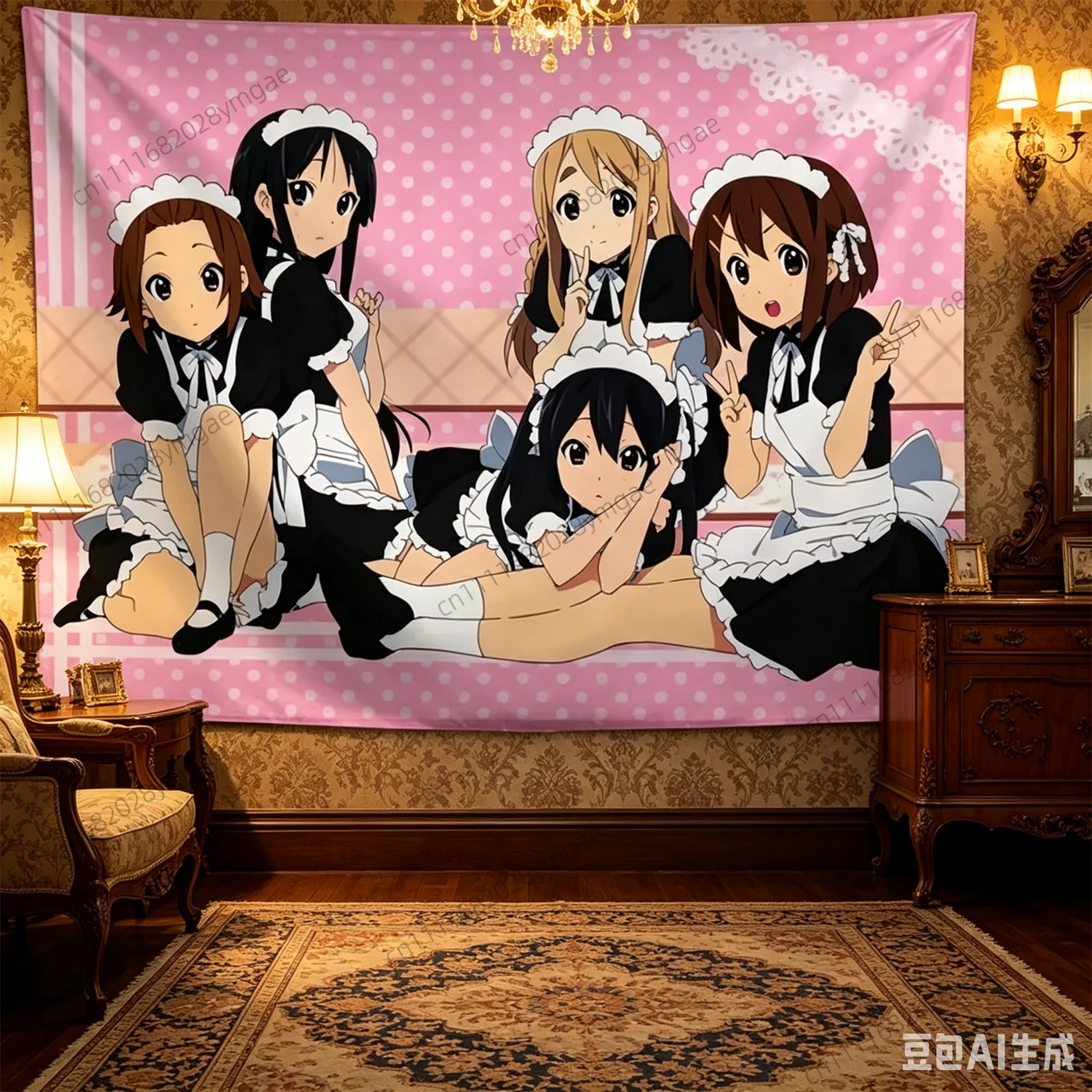Sweet Tapestry Anime K-ON! Maid Wall Tapestries Flag Aesthetic Teen Girls Bedroom Dorm Background Cloth Manga Banner Room Decor