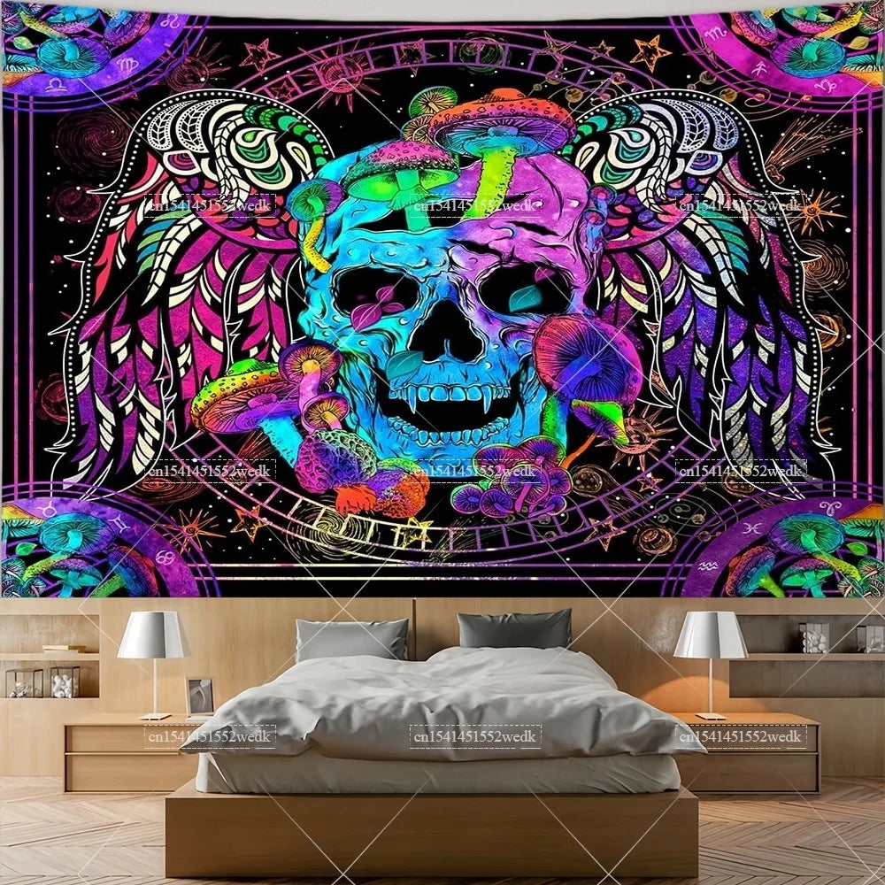 Skull Tapestry Trippy Mushroom Tapestry Snake Hippie Psychedelic Tapestry Aesthetic Moth Moon And Stars Tapestry Wall Hanging