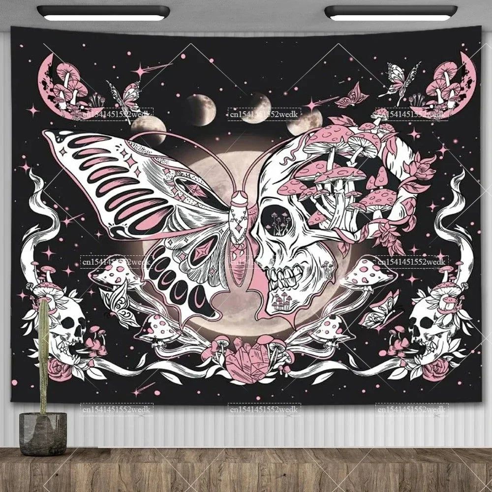 Skull Tapestry Trippy Mushroom Tapestry Snake Hippie Psychedelic Tapestry Aesthetic Moth Moon And Stars Tapestry Wall Hanging