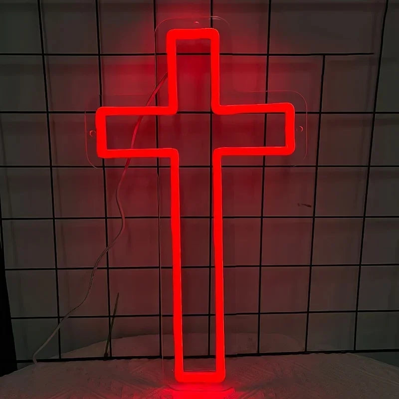 Jesus Cross Neon Sign,Led Cross Decor Art Lamp for Wall Decor, Bedroom, Christian Decor, Religious Room,Christening Day Decor