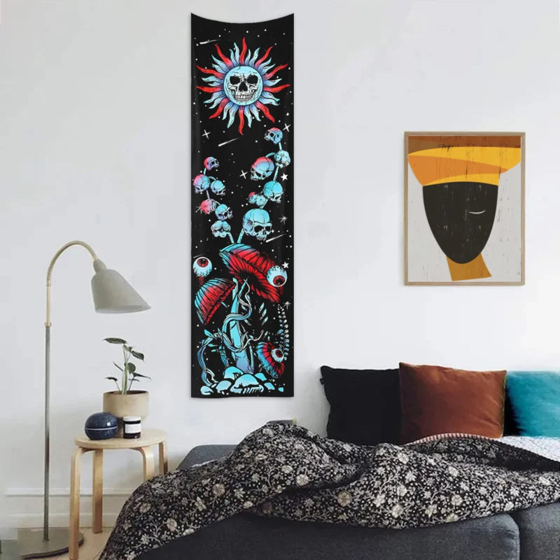 2pcs,Skeleton mushroom tapestry, abstract eye tapestry, sun, moon, starry sky tapestry, plant tapestry aesthetic wall hanging