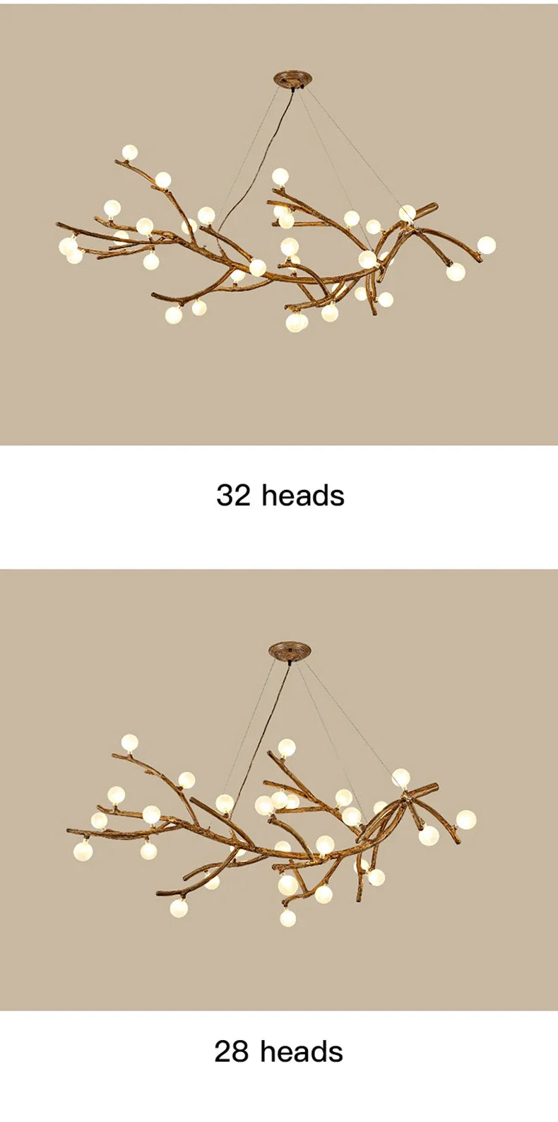Modern Nordic Retro LED Chandelier For Living Bedroom Tree Branch Art Ceiling Pendant Lights Brown Antique Hanging Lamp Decor Li