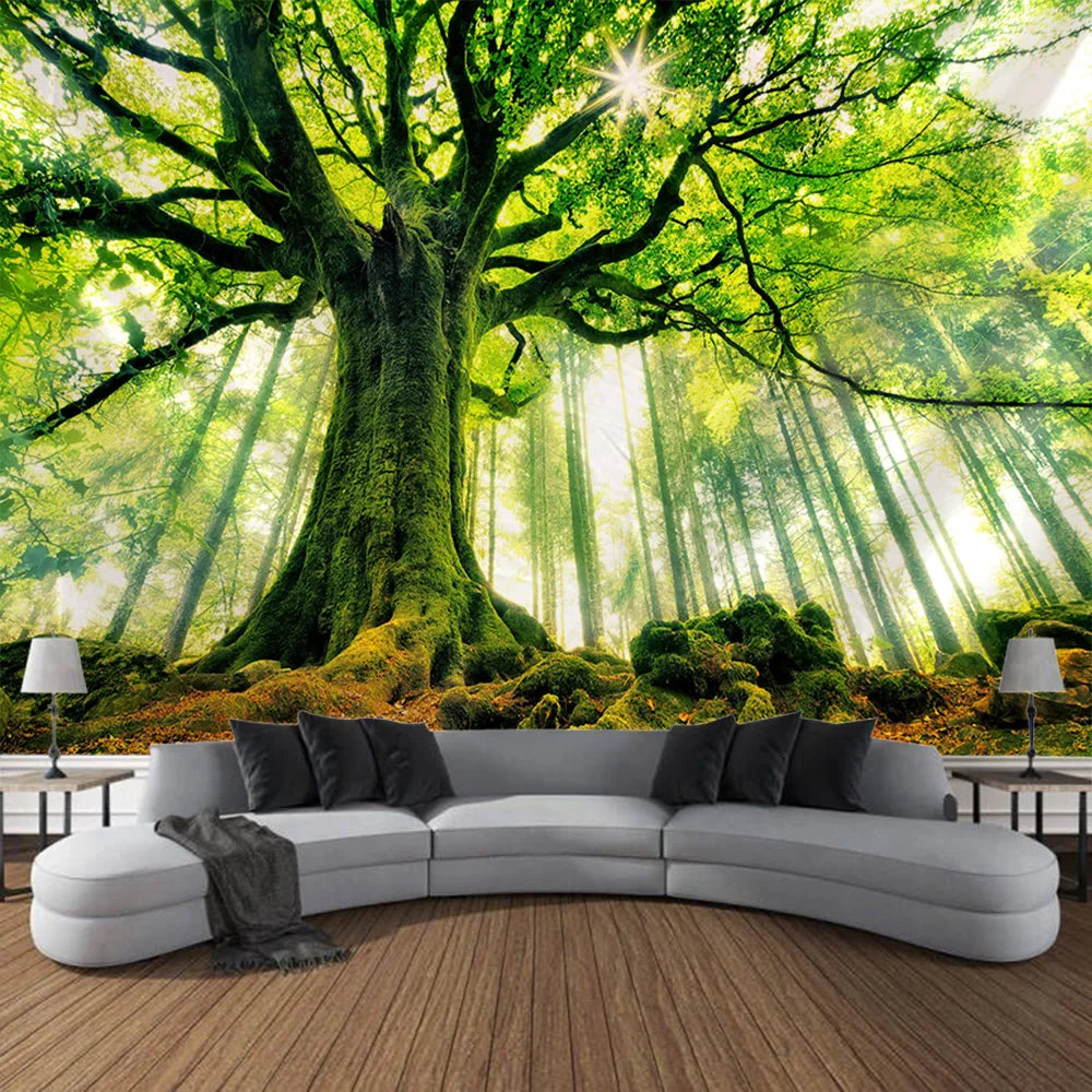 Forest tapestry Bohemian style wall hanging cloth, natural landscape murals used for art decoration in living rooms and bedrooms