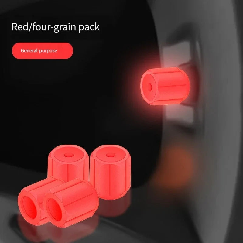 Luminous Valve Caps Fluorescent Red Night Glowing Car Motorcycle Bicycle Wheel Styling Tyre Hub Universal Cap Decor 1/4Pcs