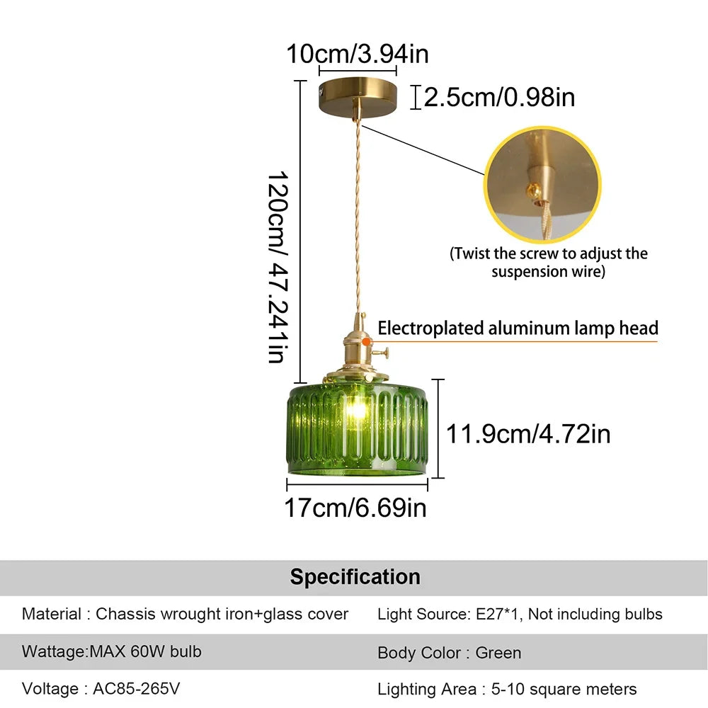 VETRULUS Led Crystal Pendant Light Green Chandelier Modern Hanging Ceiling Lamp Dining Room Kitchen Island Retro Home Decor
