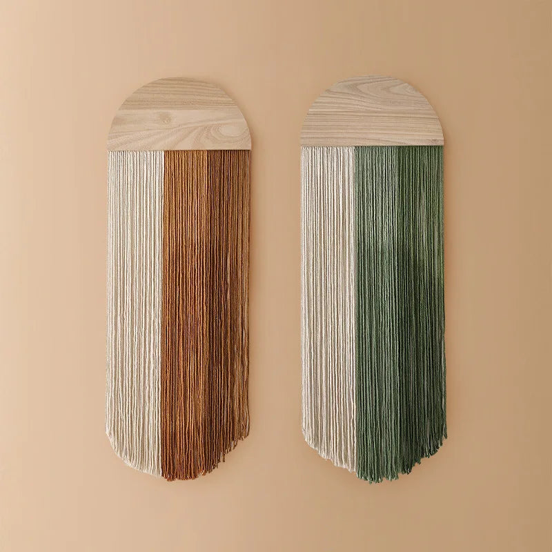 Creative tapestry, hand woven semi-circular wooden board, tassel tapestry, living room, homestay, wall hanging, wall decoration