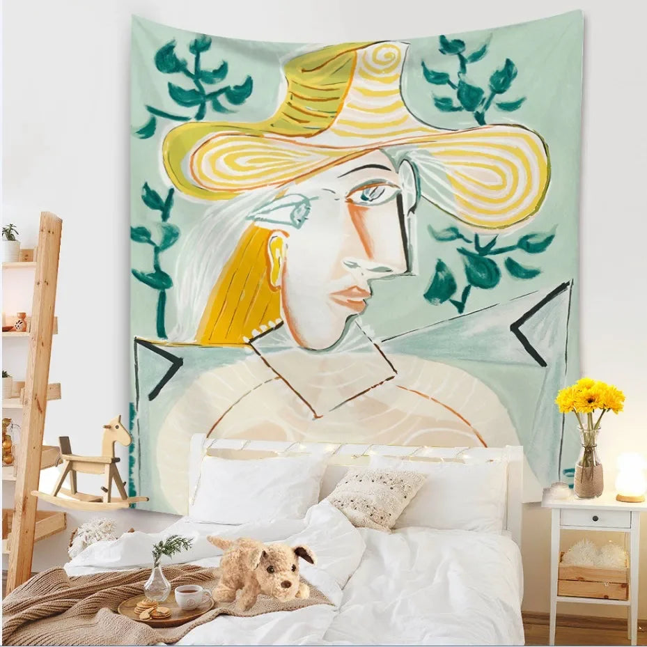 Tapestry Living Room Background Mural Beach Mat Home Decoration Simple and Fresh Character Wall Hanging