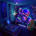 1pc Skeleton flower fluorescent tapestry, UV tapestry, plant mushroom tapestry, bedroom aesthetic decoration wall hanging