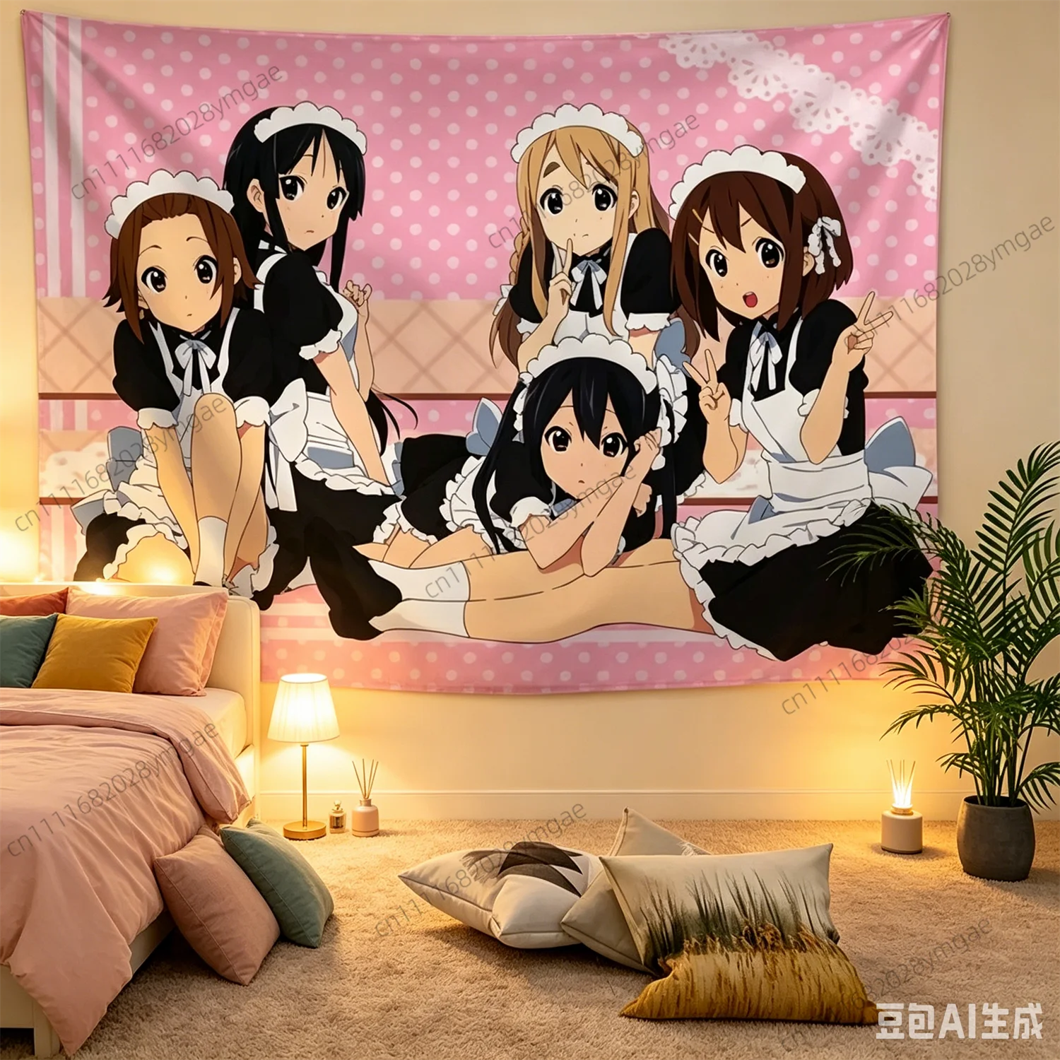 Sweet Tapestry Anime K-ON! Maid Wall Tapestries Flag Aesthetic Teen Girls Bedroom Dorm Background Cloth Manga Banner Room Decor
