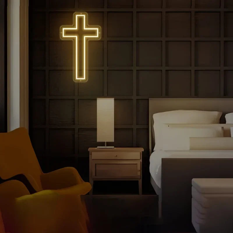 Jesus Cross Neon Sign,Led Cross Decor Art Lamp for Wall Decor, Bedroom, Christian Decor, Religious Room,Christening Day Decor