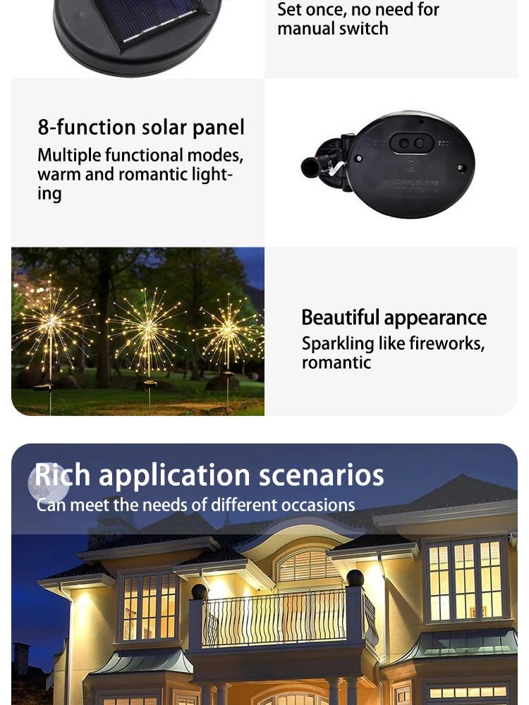 Solar Firework Lights Outdoor Waterproof Lights Camping Ambient String Lights Solar Ground Plug Firework Lights String Lights