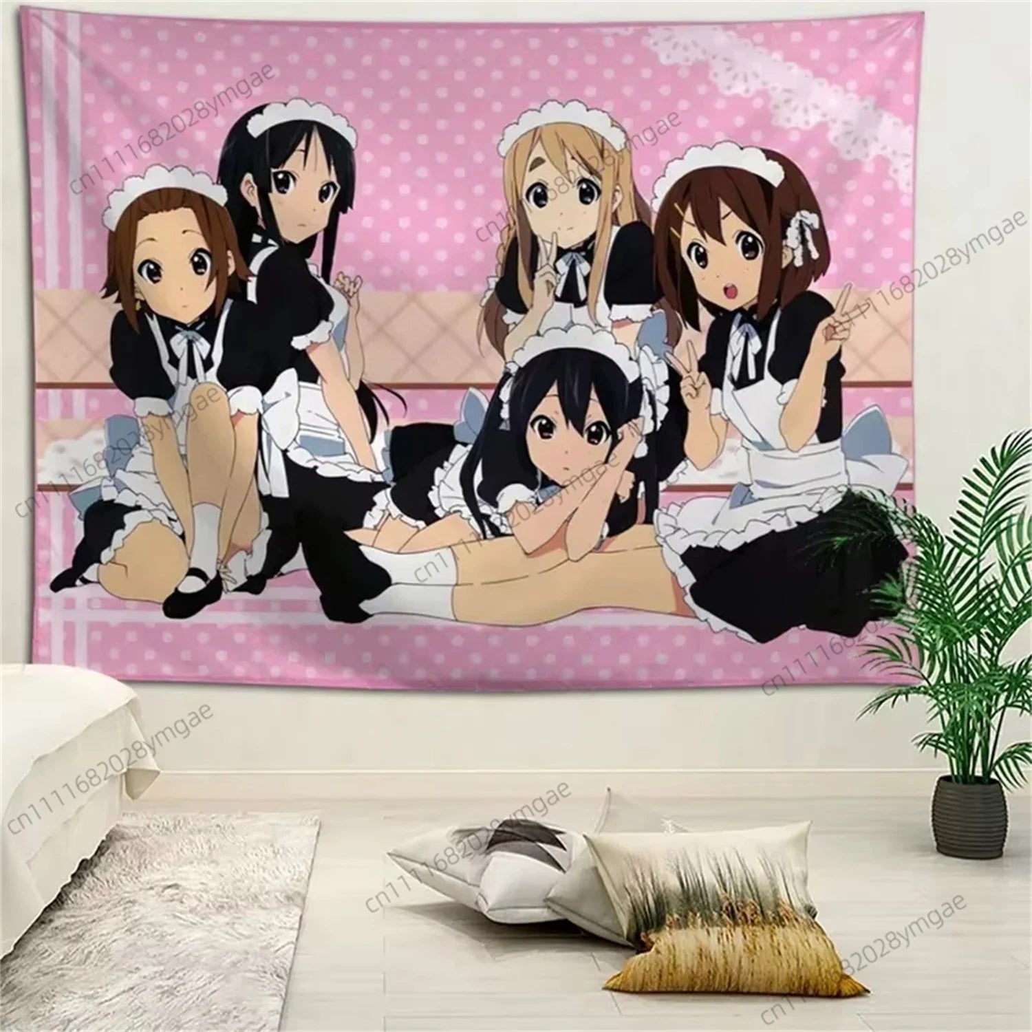 Sweet Tapestry Anime K-ON! Maid Wall Tapestries Flag Aesthetic Teen Girls Bedroom Dorm Background Cloth Manga Banner Room Decor