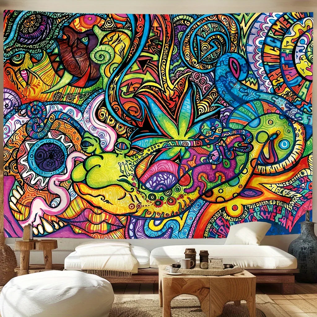 VIKAMA Abstract Psychedelic Tapestry Colourful Botanical Wave Tapestry Bedroom & Living Room Wall Decor Tapestry