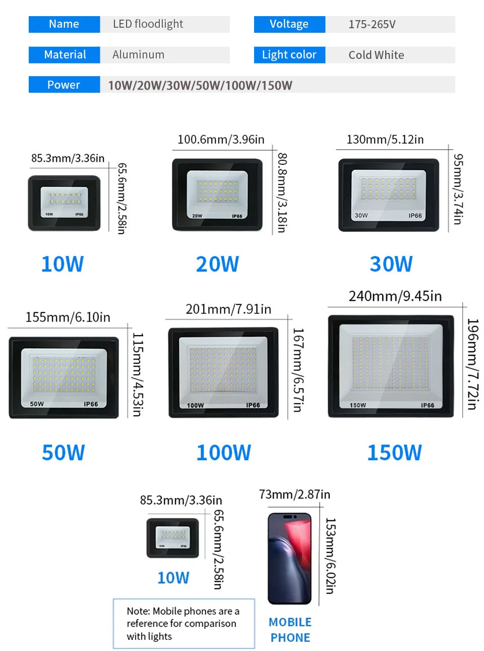 LED Flood Light 10W 20W 30W 50W 100W AC 220V LED Floodlight IP66 Waterproof Reflector Spotlight Street Light Outdoor Garden Lamp
