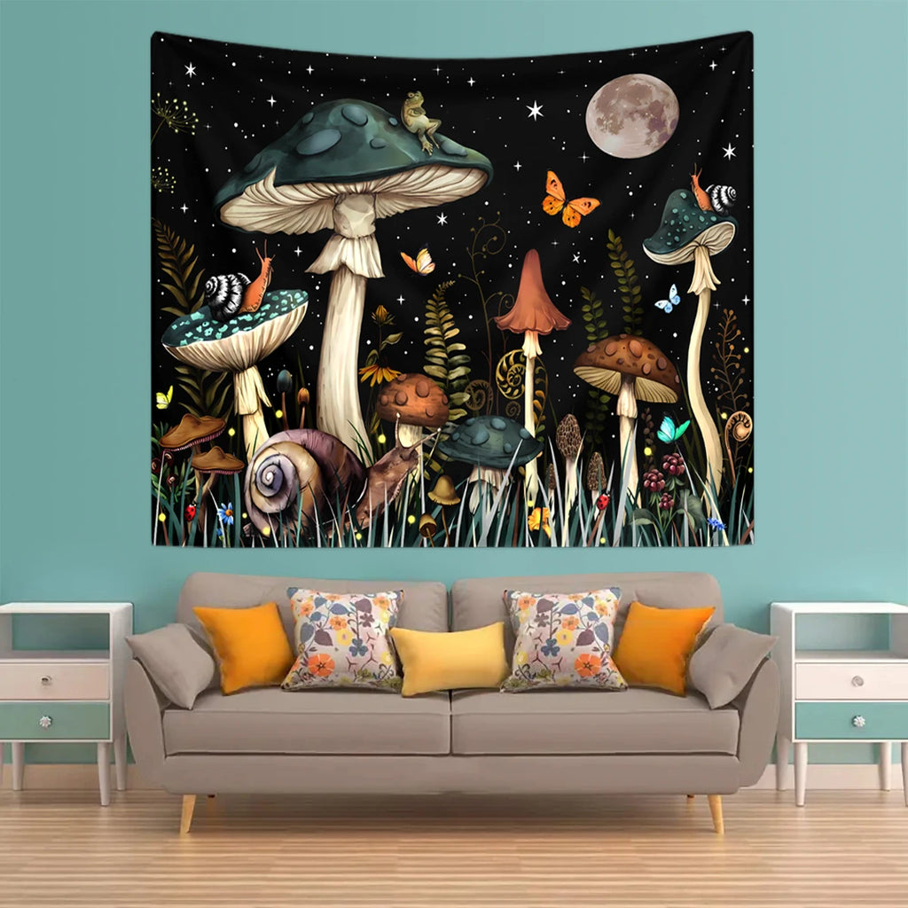 1pc Mushroom tapestry, moon tapestry, plant flower butterfly tapestry, snail frog tapestry, bedroom decoration wall hanging