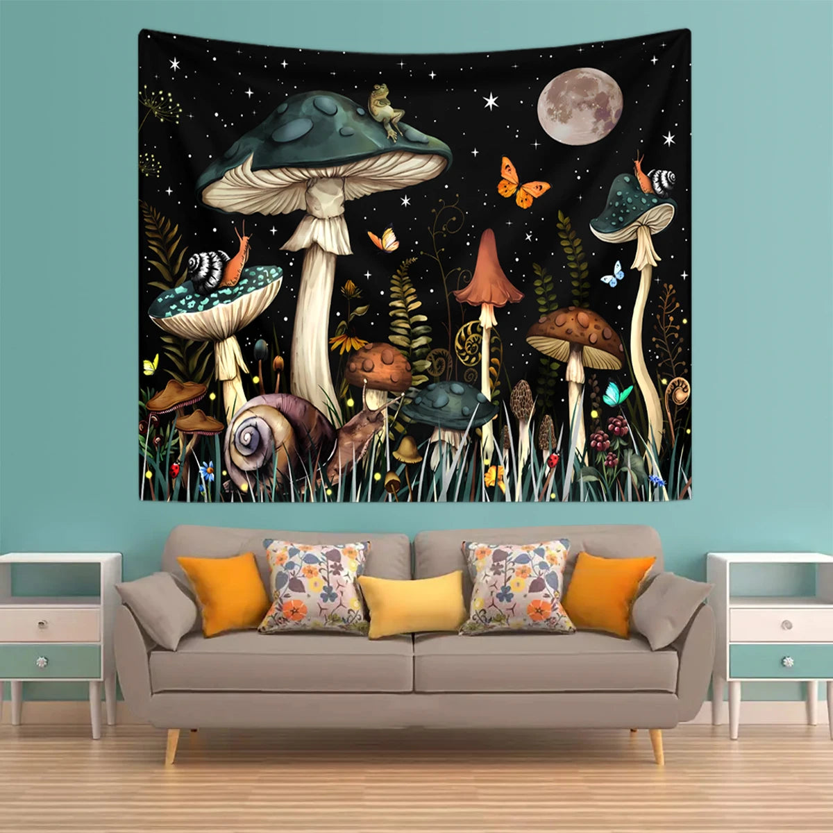1pc Mushroom tapestry, moon tapestry, plant flower butterfly tapestry, snail frog tapestry, bedroom decoration wall hanging