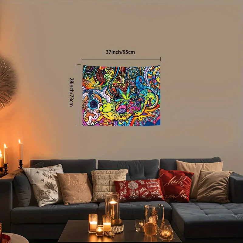VIKAMA Abstract Psychedelic Tapestry Colourful Botanical Wave Tapestry Bedroom & Living Room Wall Decor Tapestry