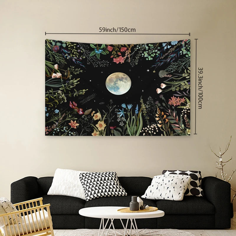 1pc Moonlight garden tapestry, moon flower tapestry, colorful plant tapestry