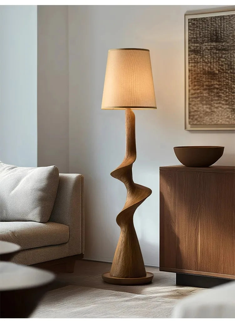 New Chinese Medieval Retro Solid Wood Artistic Floor Lamp LED Standing Light for Living Room Sofa Side Home Decor Room Decor