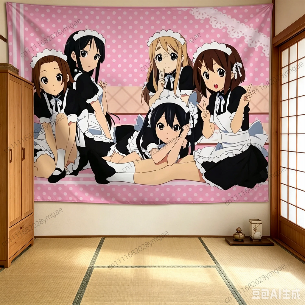 Sweet Tapestry Anime K-ON! Maid Wall Tapestries Flag Aesthetic Teen Girls Bedroom Dorm Background Cloth Manga Banner Room Decor
