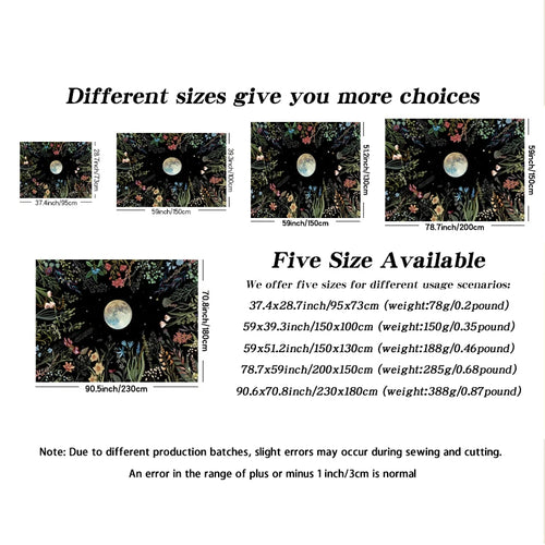 1pc Moonlight garden tapestry, moon flower tapestry, colorful plant tapestry