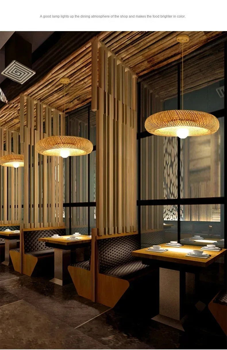 Bamboo Hand Weaving Pendant Lights 40/60/80cm Hanging LED Ceiling Lamp Chandelier Fixture Rattan Hand Craft Woven Bedroom Decor