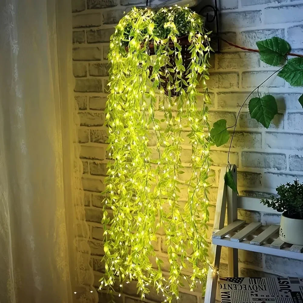 20/50/100LEDS Always on Battery Box Willow light Decorative Light String Imitation Leaf Wrought Iron Basket Copper Wire