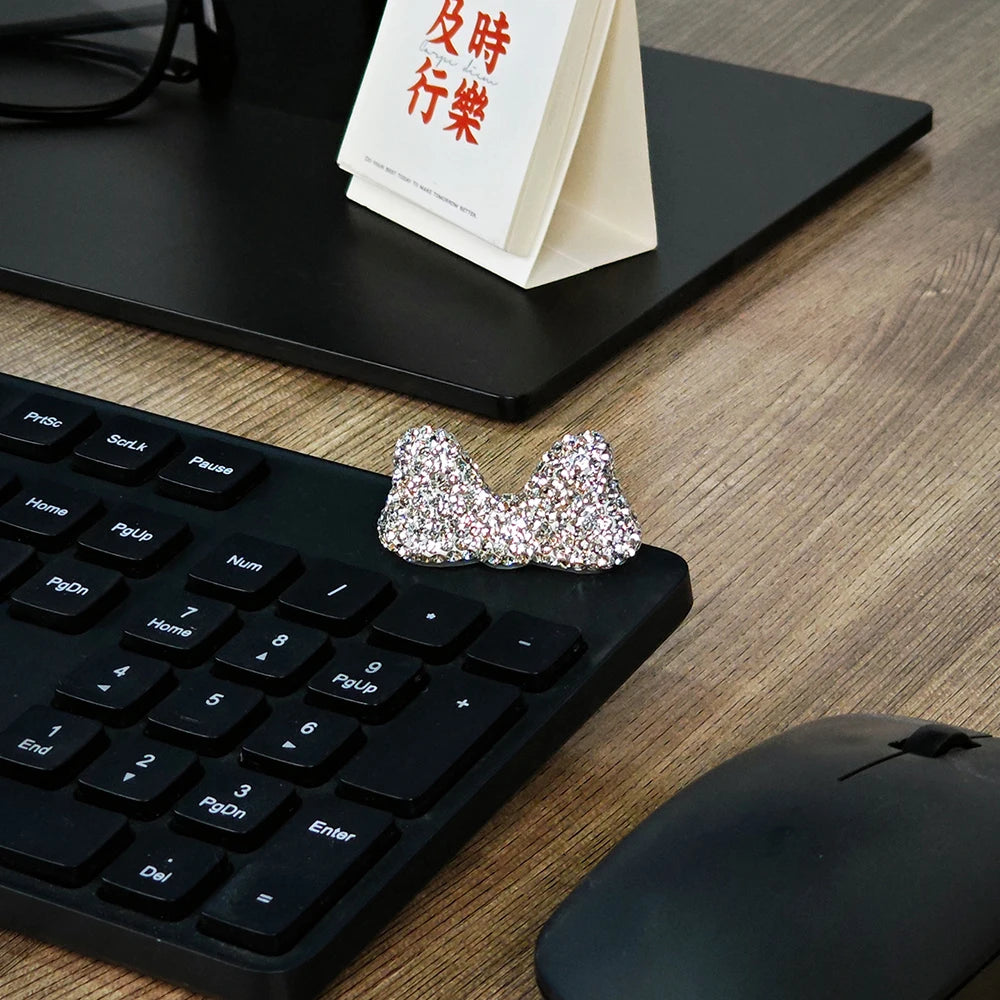 Computer Display Screen Decorative Diamond Bow Car Display Central Control Mini Decorative Ornaments Office Work Station Decor
