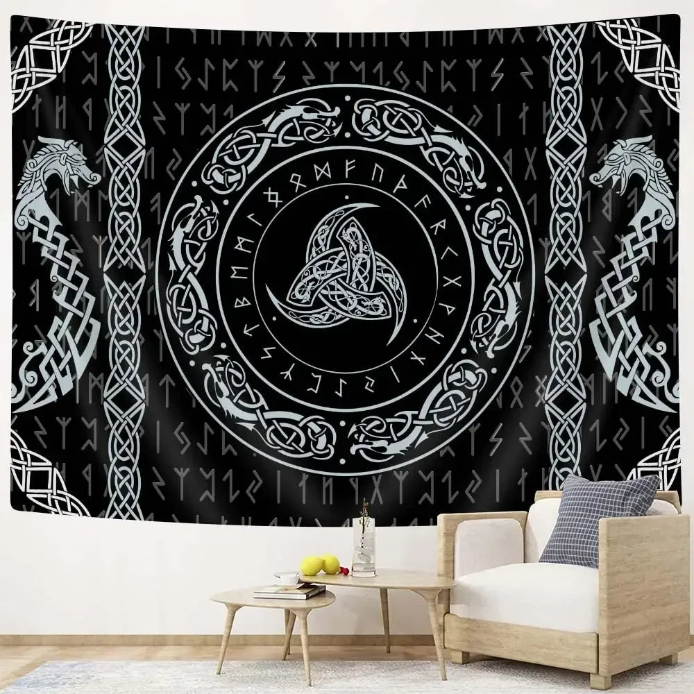 unframed Norse Mythology Vikings Tapestry Mysterious Ancient Runes Totem Tapestries Wall Hanging Art for Living Room Bedroom Hom