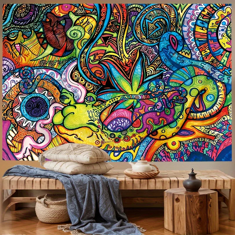 VIKAMA Abstract Psychedelic Tapestry Colourful Botanical Wave Tapestry Bedroom & Living Room Wall Decor Tapestry