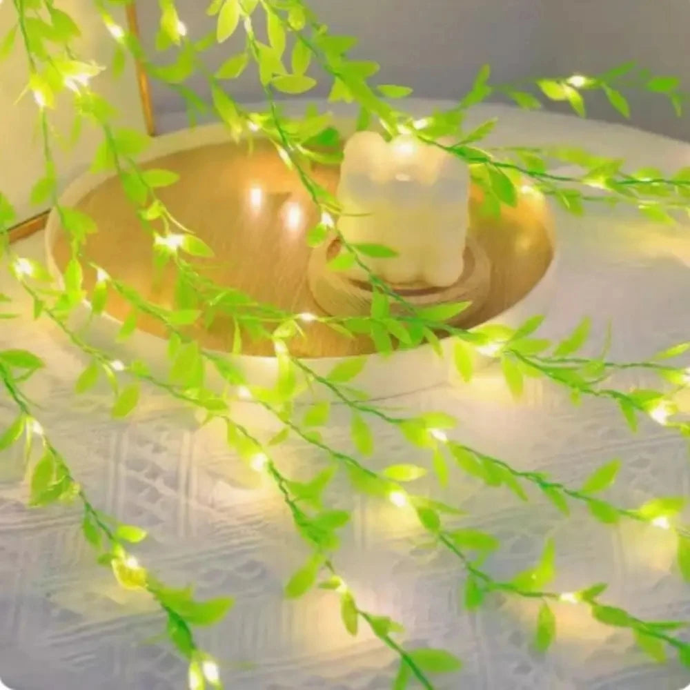 20/50/100LEDS Always on Battery Box Willow light Decorative Light String Imitation Leaf Wrought Iron Basket Copper Wire